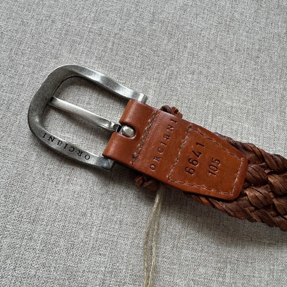 Orciani Handmade Woven Braided Brown Leather Silver Buckle Belt 105 NEW Western